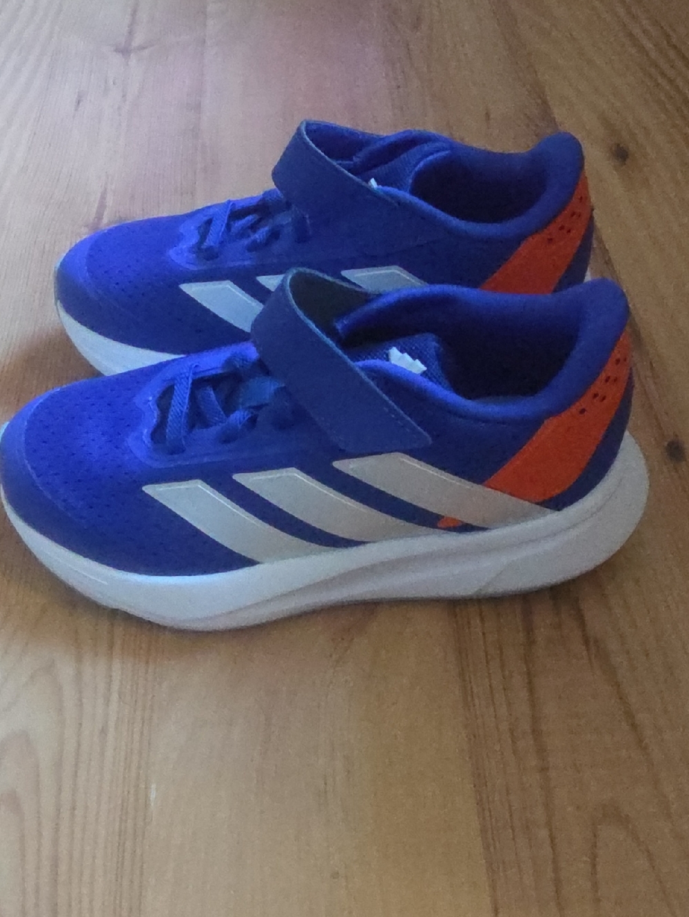 New No Tags adidas Kids Blue Sneakers with Orange Heel and White Stripes